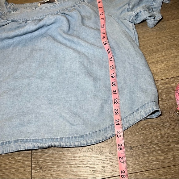 Loft Women's Blue Square Neck Puffed Sleeve Pleated Denim Blouse Size XXL - Picture 7 of 8